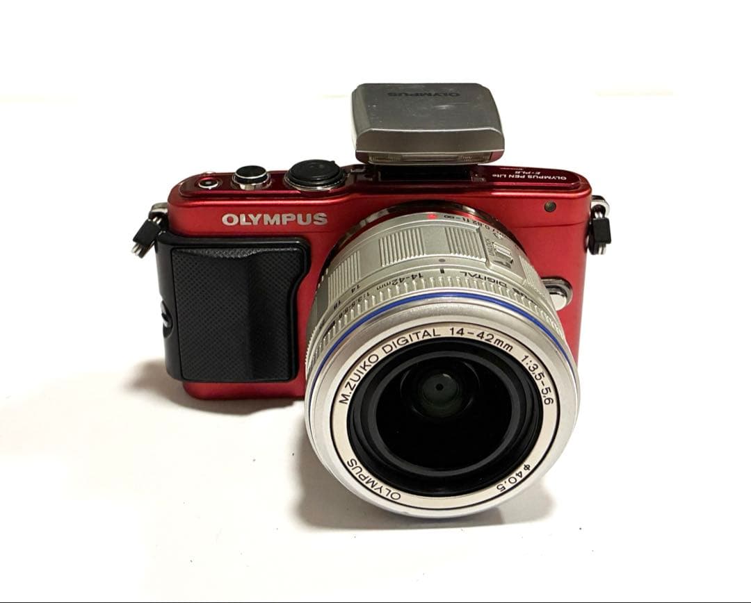 PEN E-PL6 ミラーレス一眼 レッド 標準レンズ・ストロボ付セット