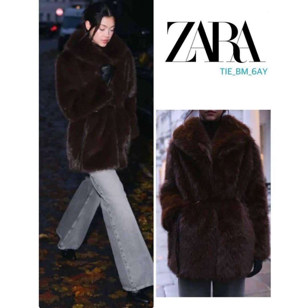 ZARA ベルト付き フェイクファーコート
