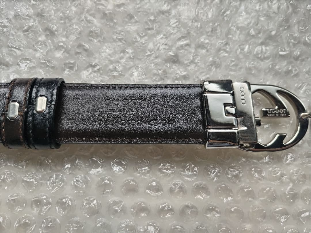 訳あり GUCCI グッチ Ladys ブラックレザー ベルト ダブルGロゴ