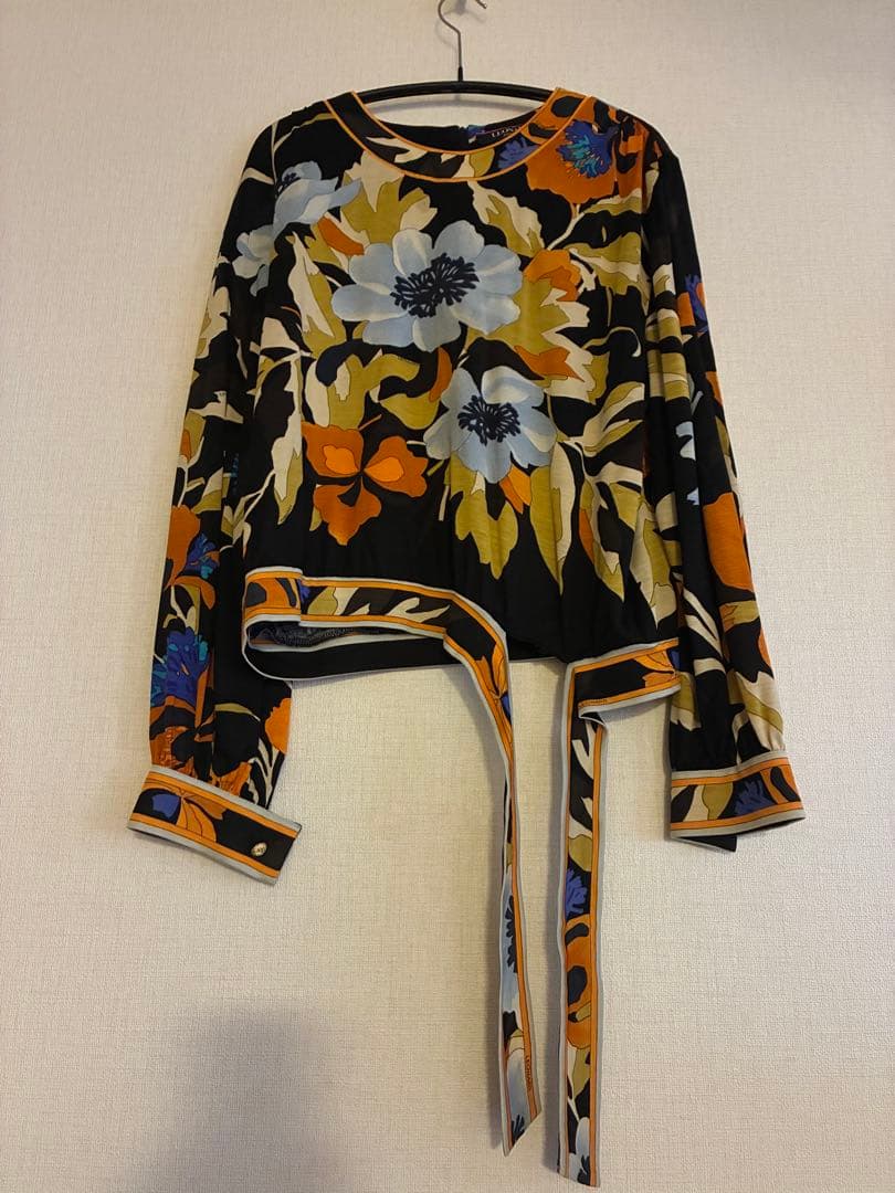 LEONARD 長袖ブラウス 花柄 シルク40% ウール60%