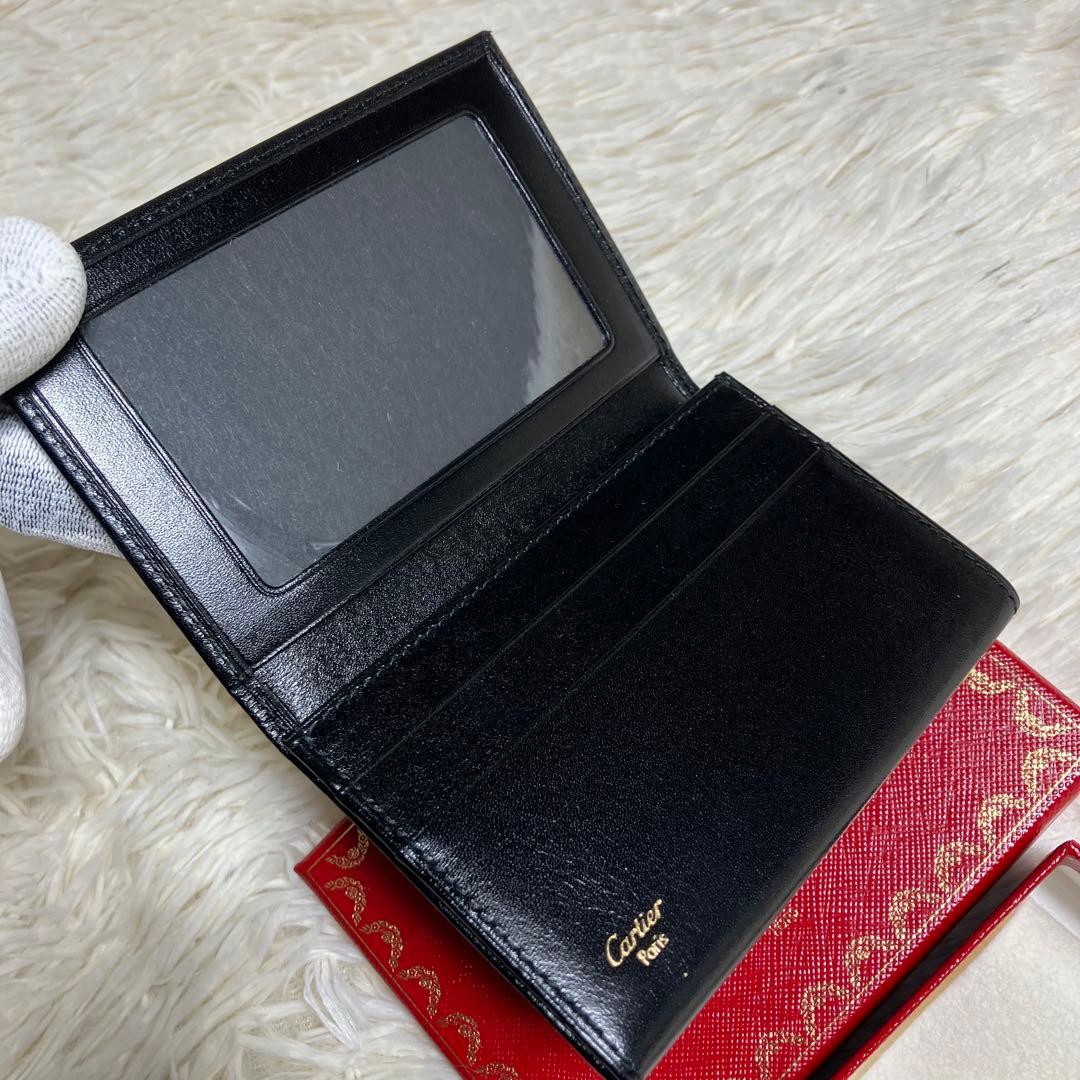 【未使用保管】 カルティエ 名刺入れ レザーブラック ゴールドロゴ