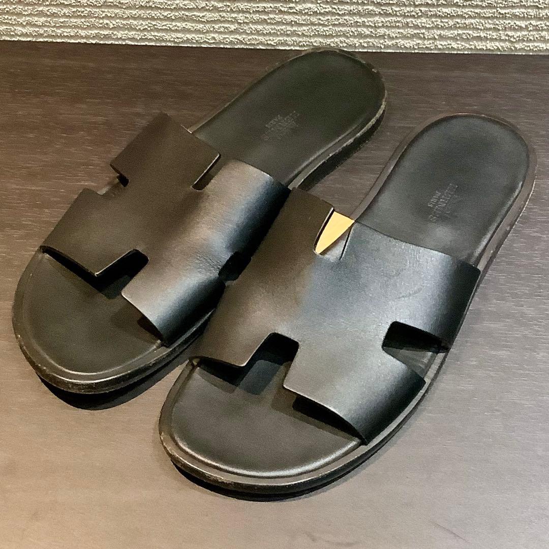 エルメス HERMES イズミール レザー サンダル Hモチーフ 黒 ブラック