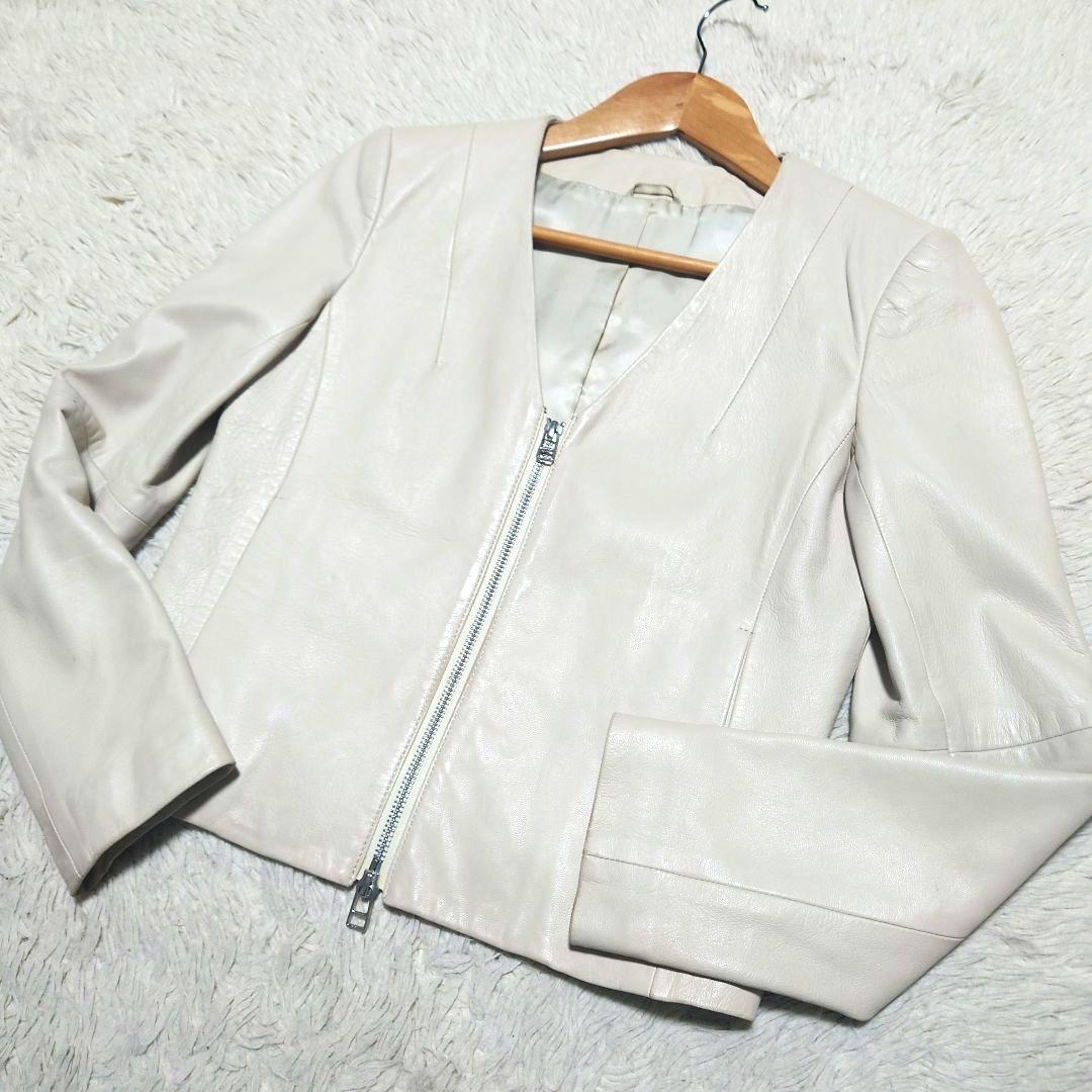 【希少】アナイ ノーカラーレザージャケット 羊革 ダブルジップ グレージュ