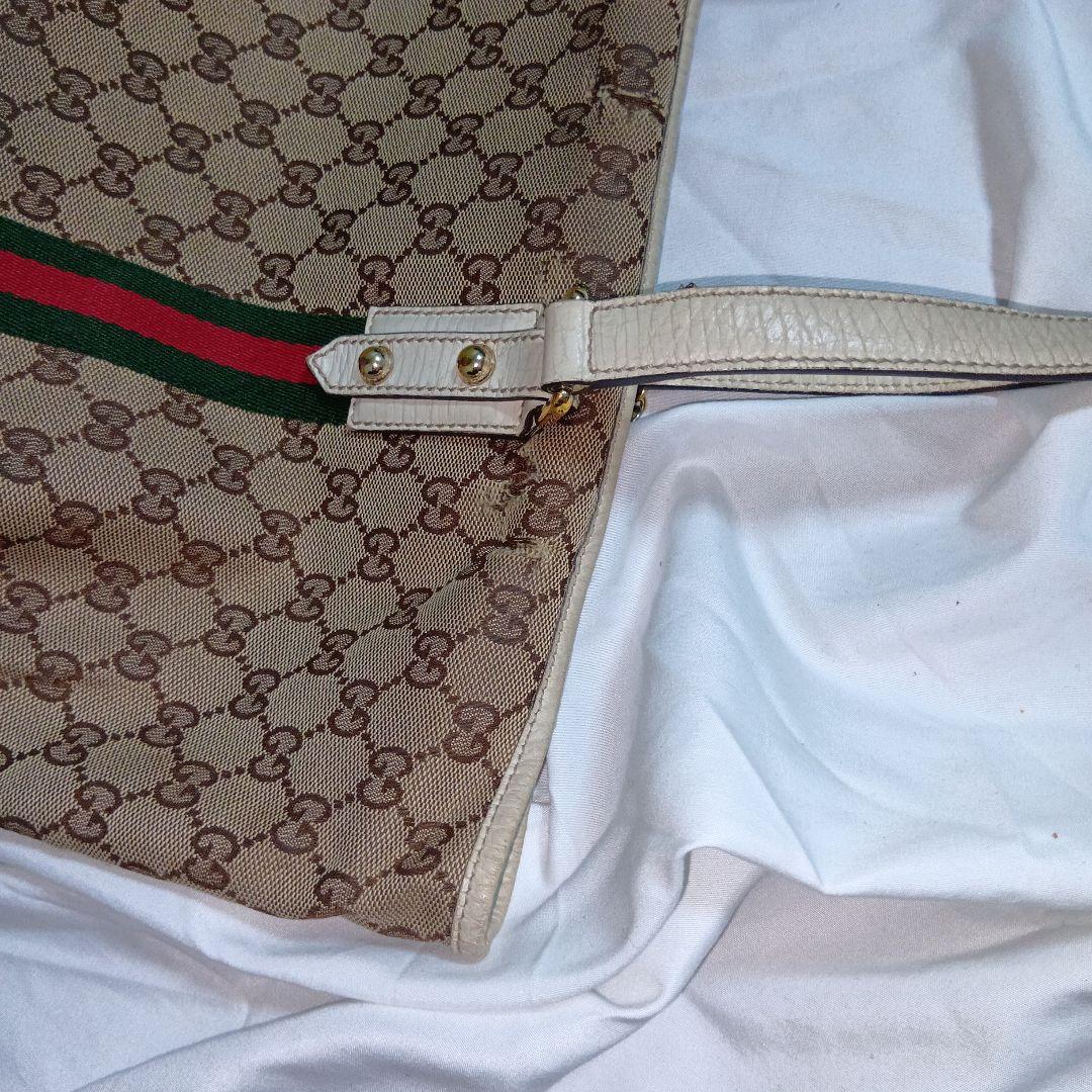 GUCCI　グッチ　シェリー　gg　キャンバス　レザー　トートバッグ