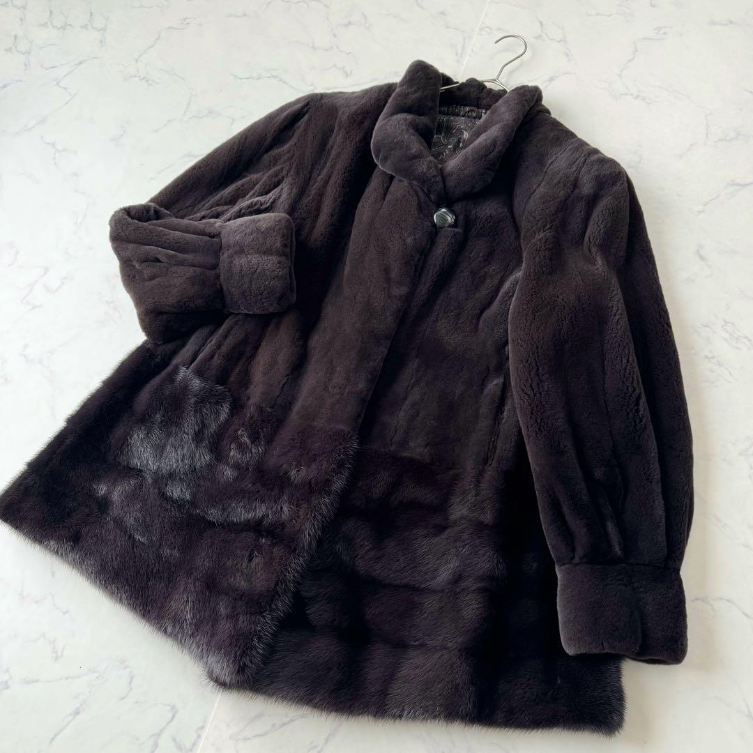 美品✨ サガミンク ミンクファーコート 本毛皮 裾デザイン 毛並み良好 ハーフ丈