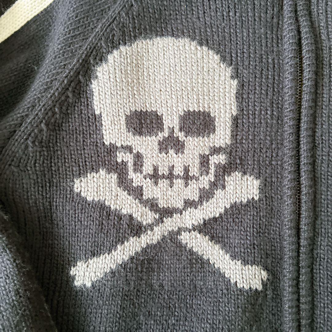 美品【VANSON】バンソン　ニットジャケット　ドクロ　スカイ　黒　メンズ L