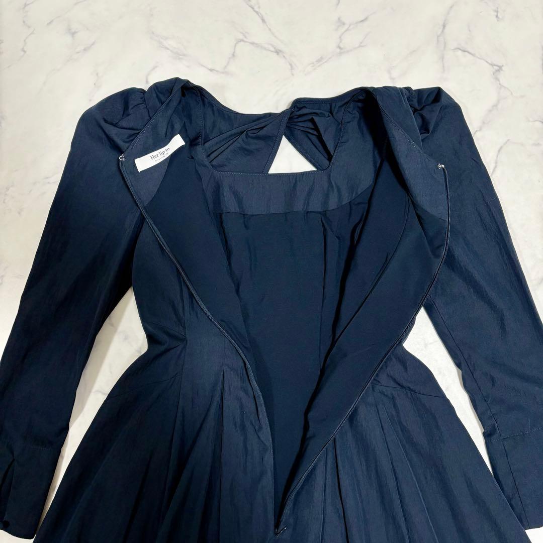 美品 Her lip to ロングワンピース 長袖 フレア M ネイビー 25年