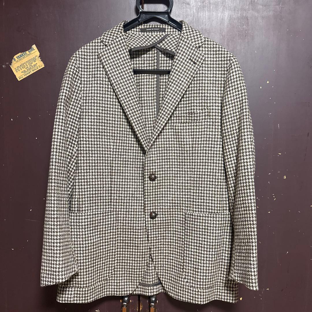 【タリアトーレ】テーラードジャケット ハウンドトゥース くるみボタン 50 茶