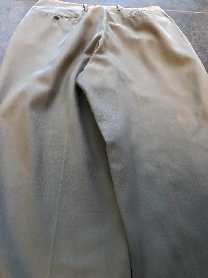40s 50s ベージュ×カーキ×グレー ウールレーヨン混紡 ギャバスラックス