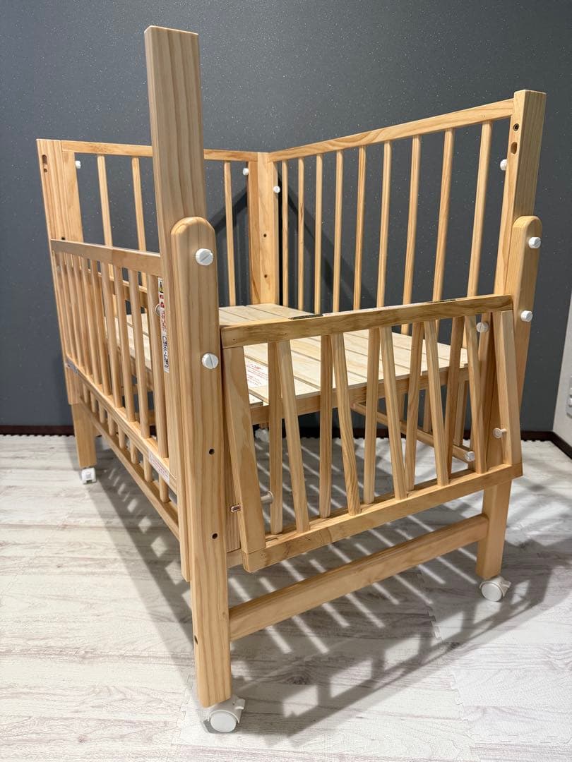 [ミニサイズ]トール Wオープン ベビーベッド ナチュラル