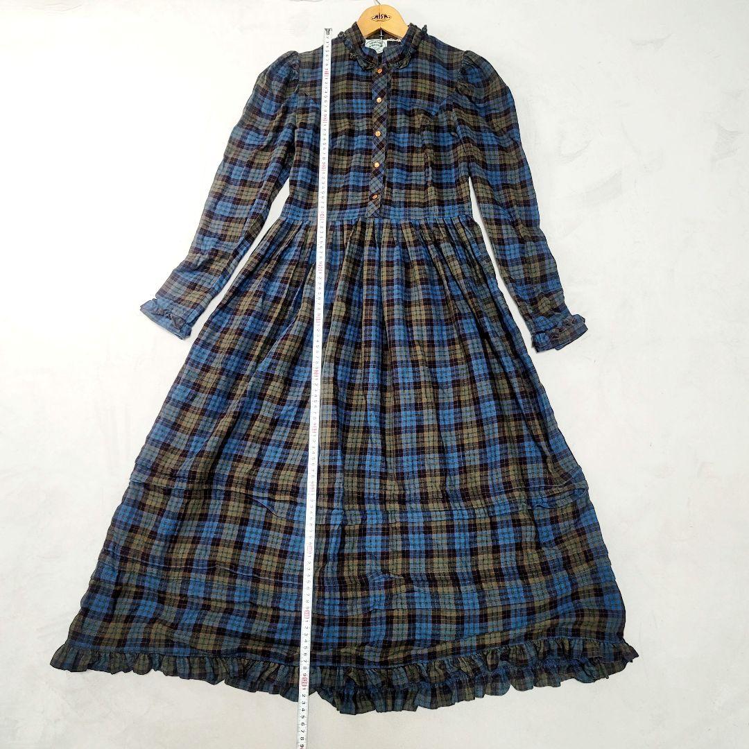 レア極美品LAURA ASHLEYヴィンテージチェック柄フリルロングワンピース