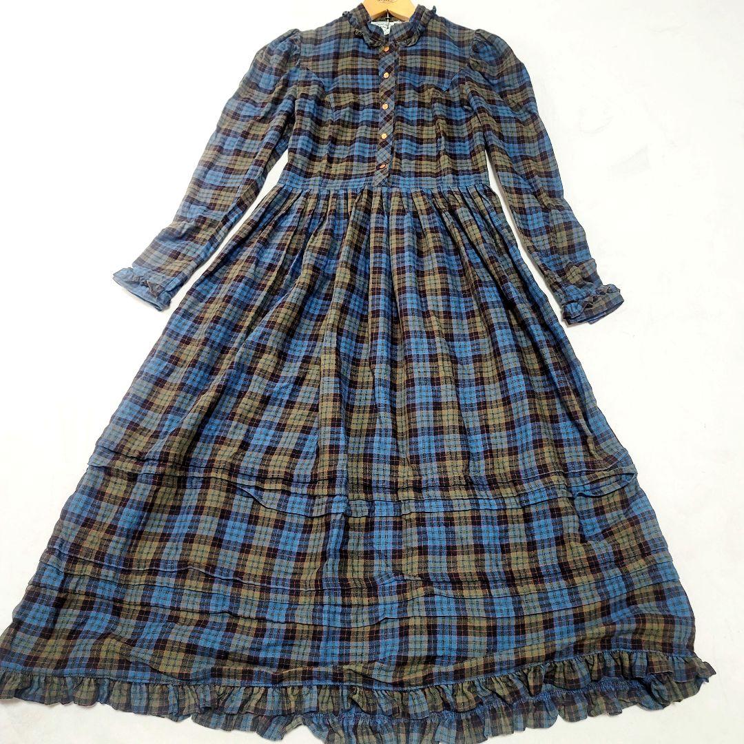 レア極美品LAURA ASHLEYヴィンテージチェック柄フリルロングワンピース