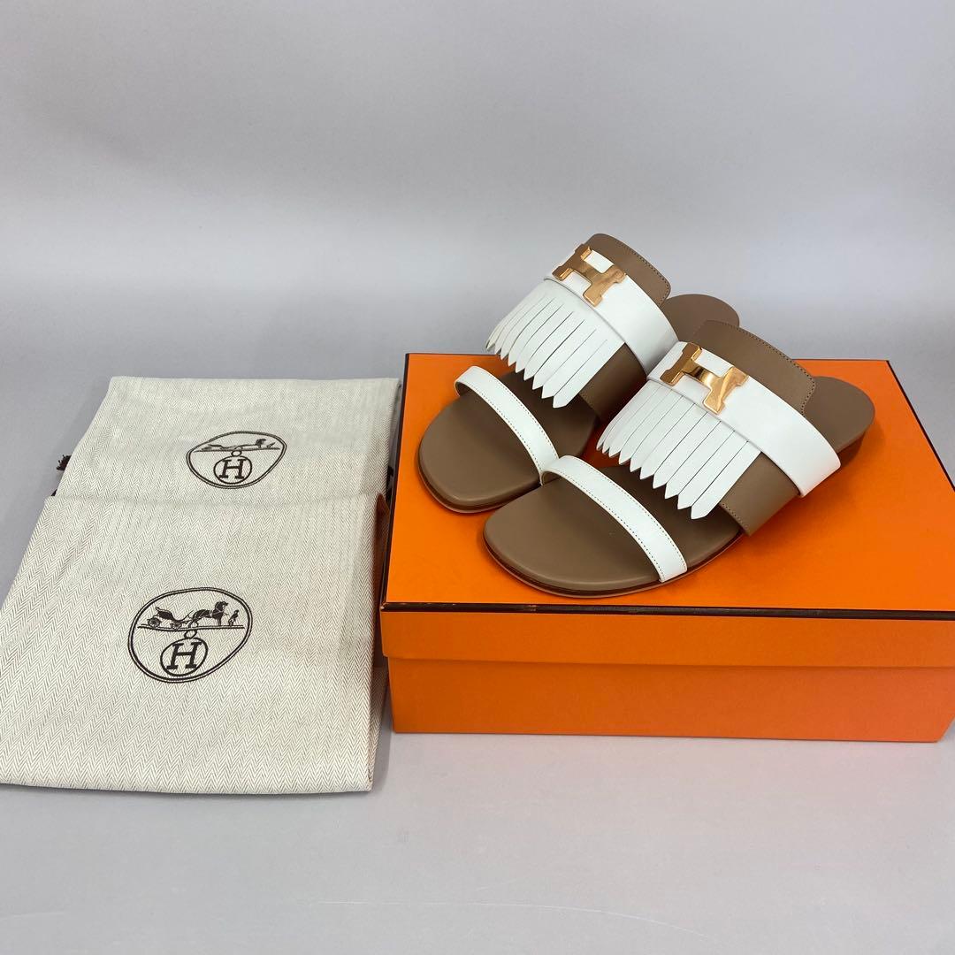 エルメス サンダル 《 コラリア 》 白 ゴールド 37 24cm程度 未使用