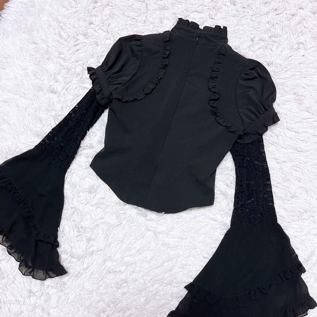 BPN 希少 コルセット 編み上げ 姫袖 ブラウス レース シア ゴシック 黒