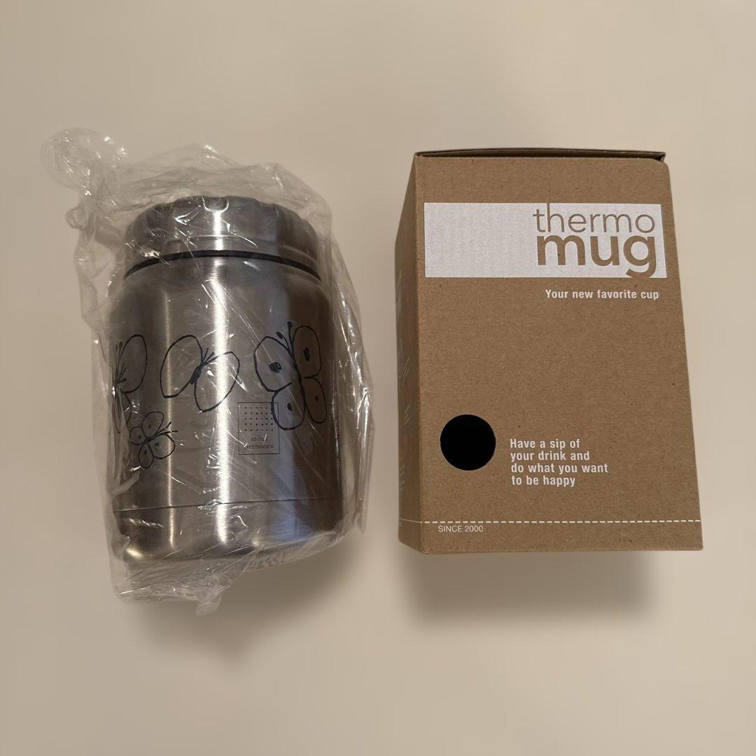 ミナペルホネン thermo mug スープジャー 蝶　シルバー500ml