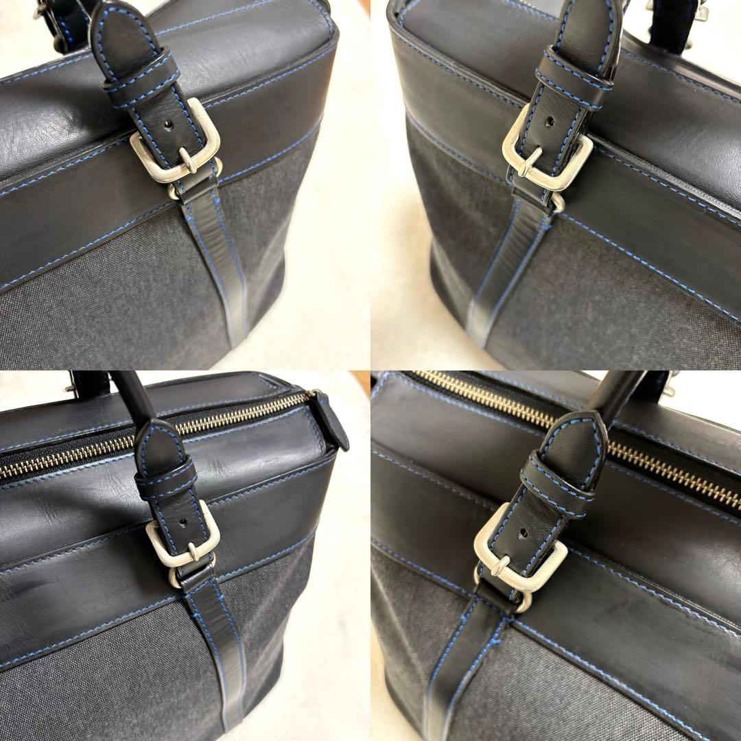 ソメスサドル ボストンバッグ デニムキャンバス×レザー チャコールブラック系