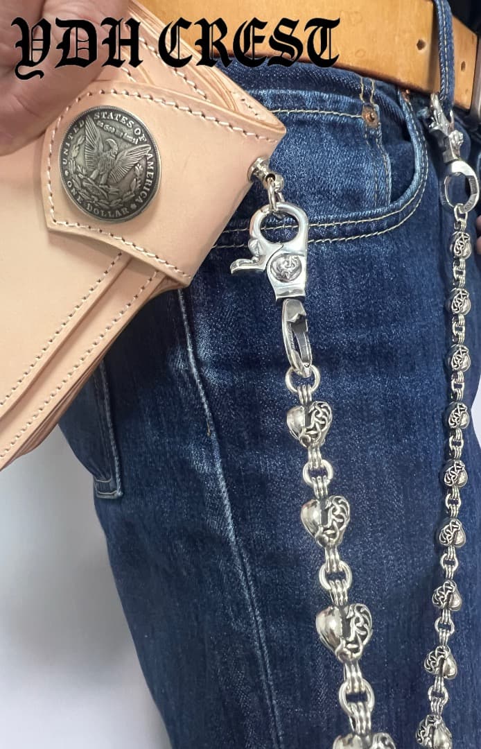 バイカー必須　ウォレット用ハート型　シルバーチェーン　TYPE3　QBKB004