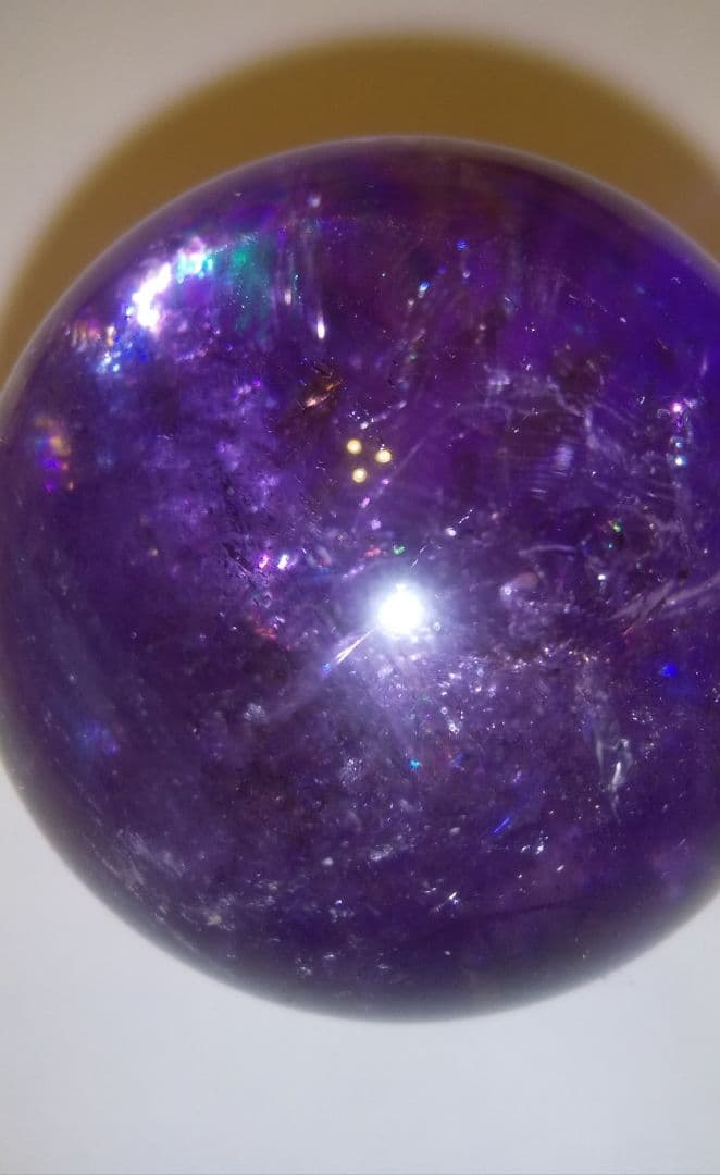 セール　アメトリン スフィア 丸玉 虹入り クリスタルガラス台座付き