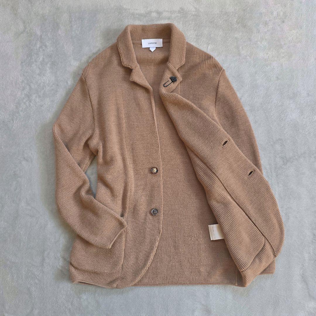 極美品 LARDINI ニットジャケット 近年モデル ベージュ ミラノリブ 現行