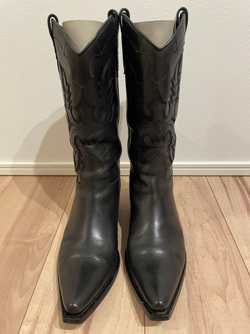 サルトル ウエスタンブーツ ブラック 刺繍 黒 38 1/2 24.5cm