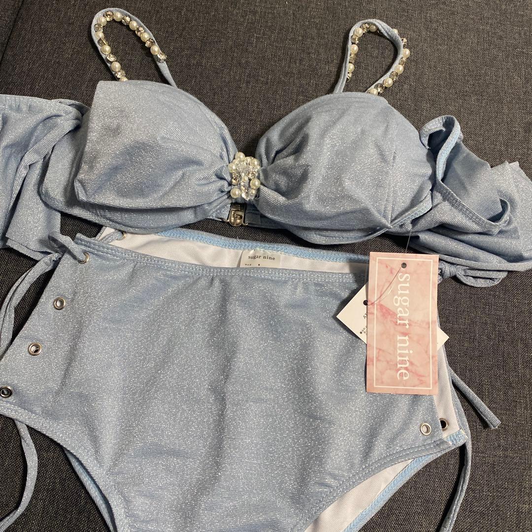 sugarnine ハイウエストビッグラメリボン&ビジューキャミソールビキニ