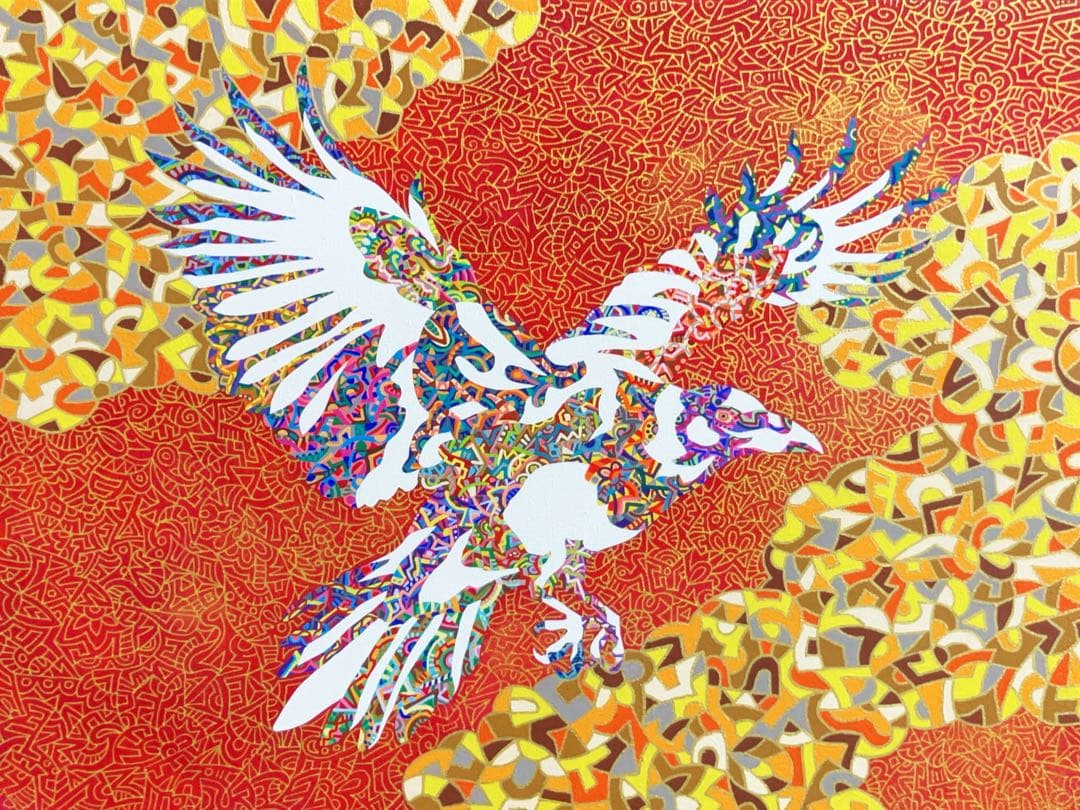 値下げ　原画　カラス　鳥　動物画　絵画　アクリル画　現代アート　細密画　一点物