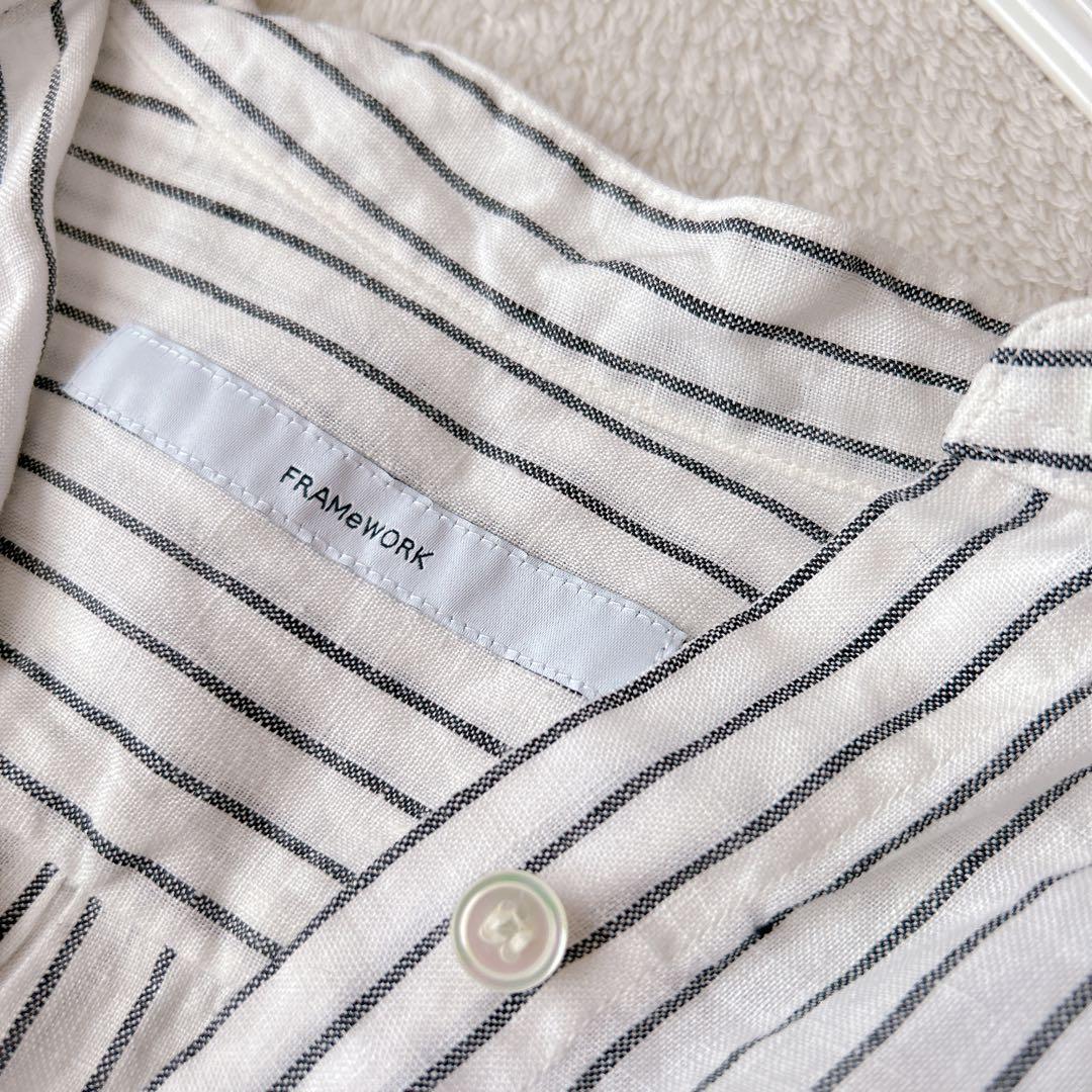 美品✨フレームワーク✨人気　フレンチリネンドロストシャツ　バンドカラー　羽織り