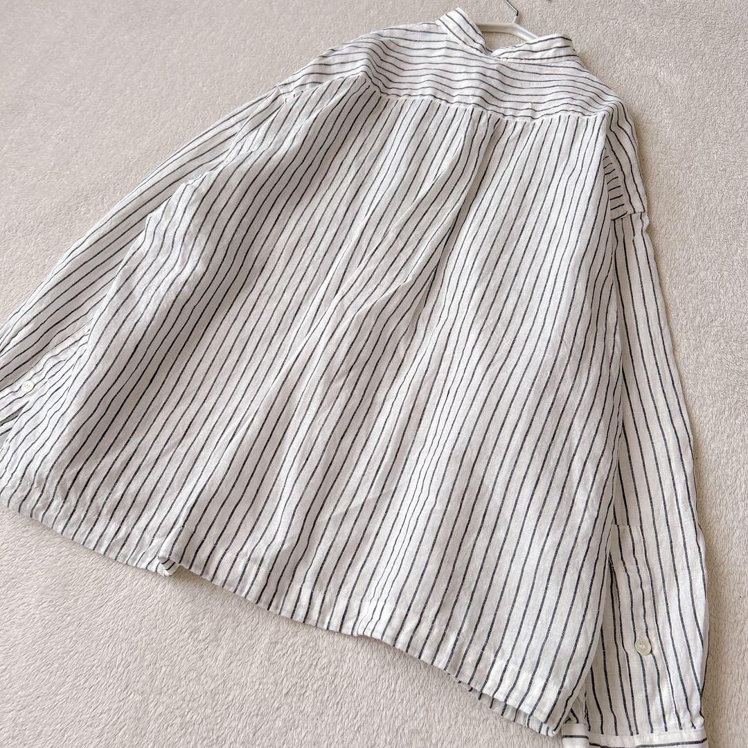 美品✨フレームワーク✨人気　フレンチリネンドロストシャツ　バンドカラー　羽織り