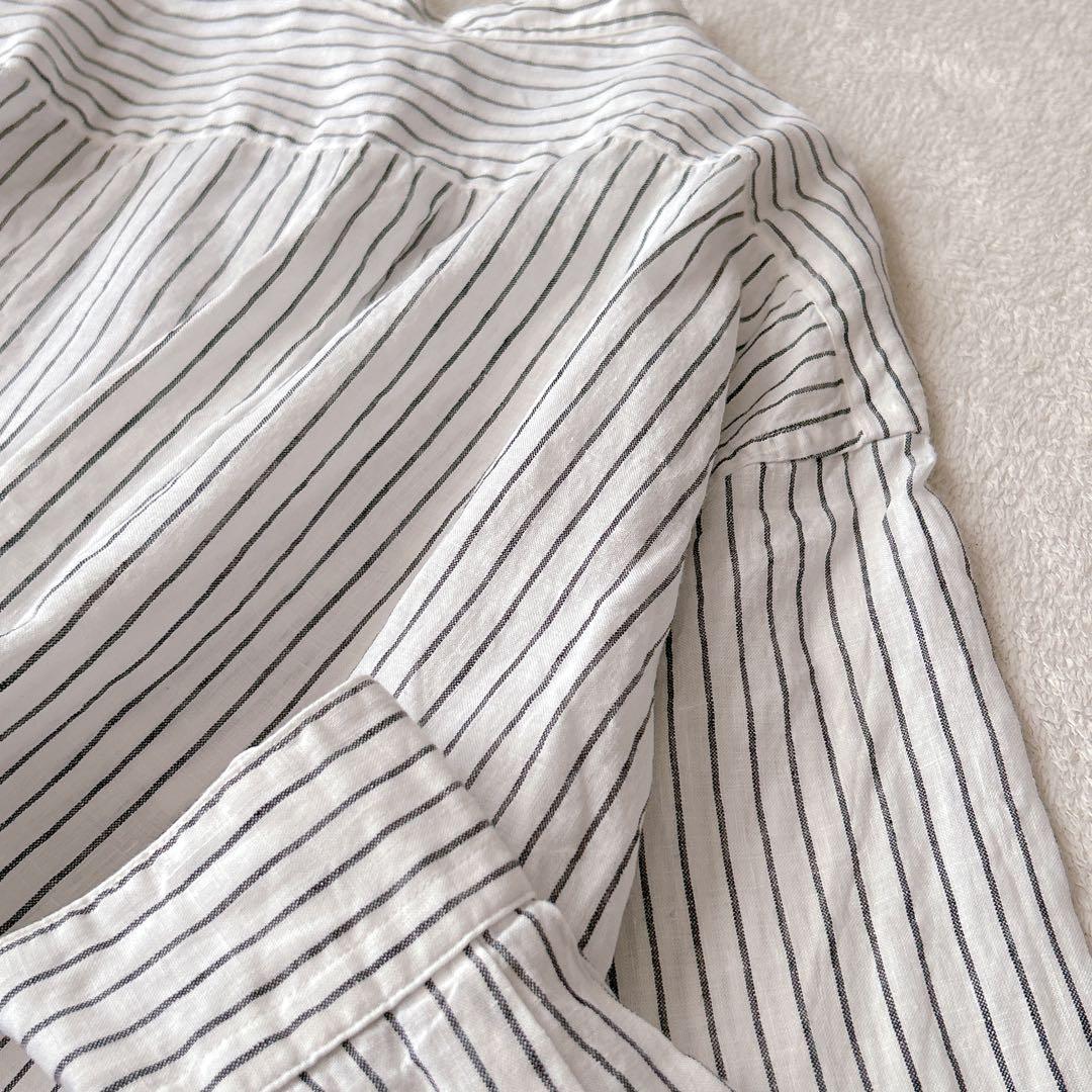 美品✨フレームワーク✨人気　フレンチリネンドロストシャツ　バンドカラー　羽織り