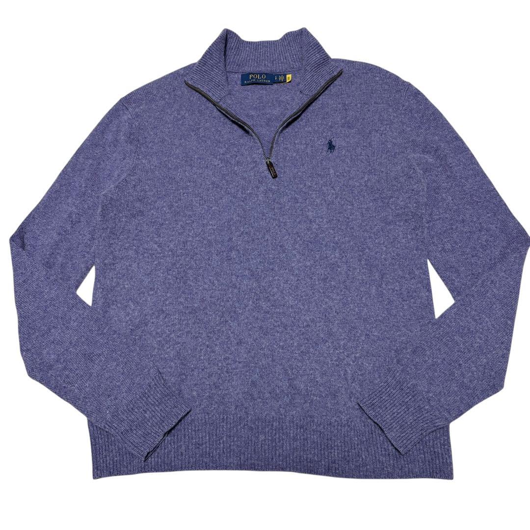 美品 ポロラルフローレン 現行タグ ポニー ハーフジップ ニット パープル