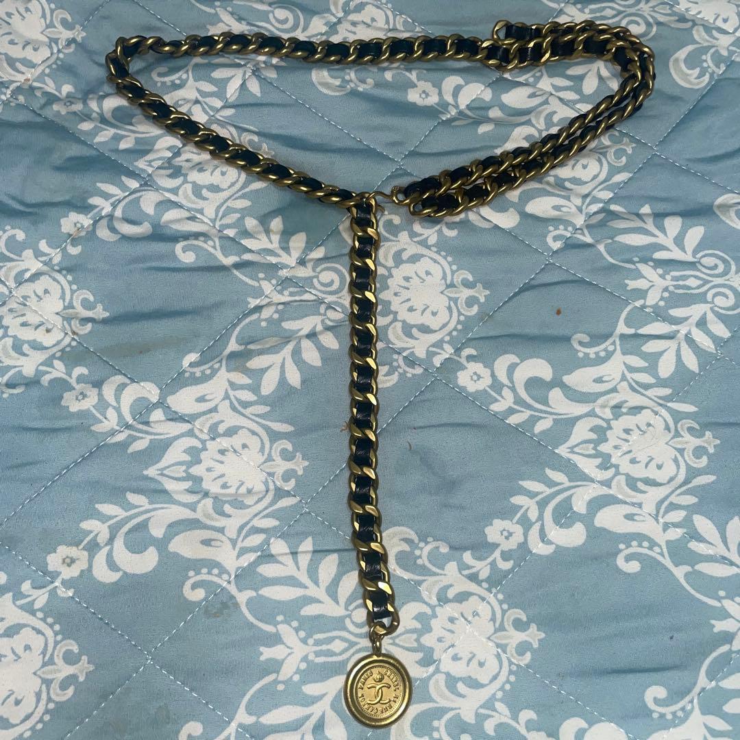 CHANEL チェーンベルト　ゴールド×ブラック革　  ヴィンテージ