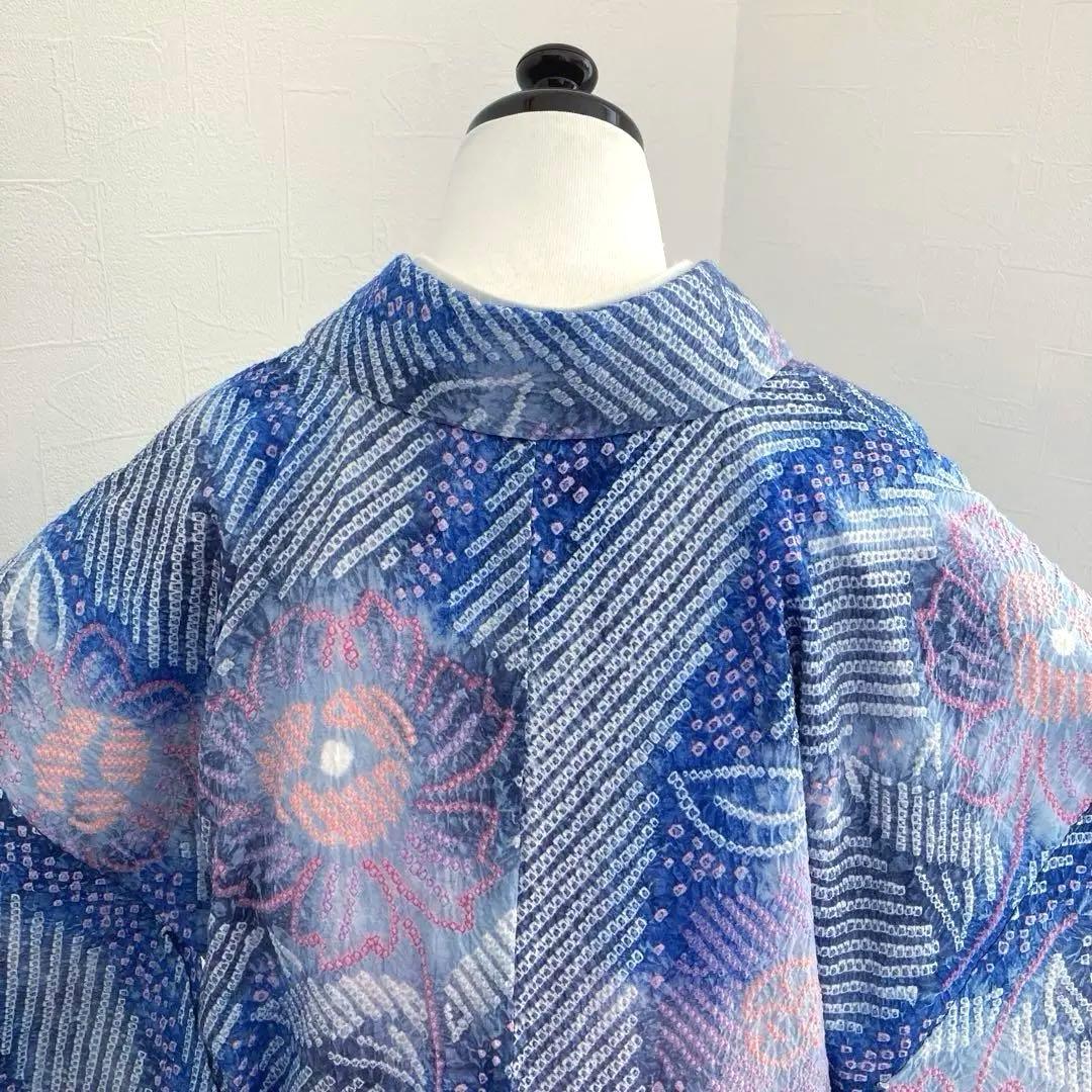 専用コト様　　有松鳴海絞り浴衣　身丈155cm ブルーとグレー上質No.2-90