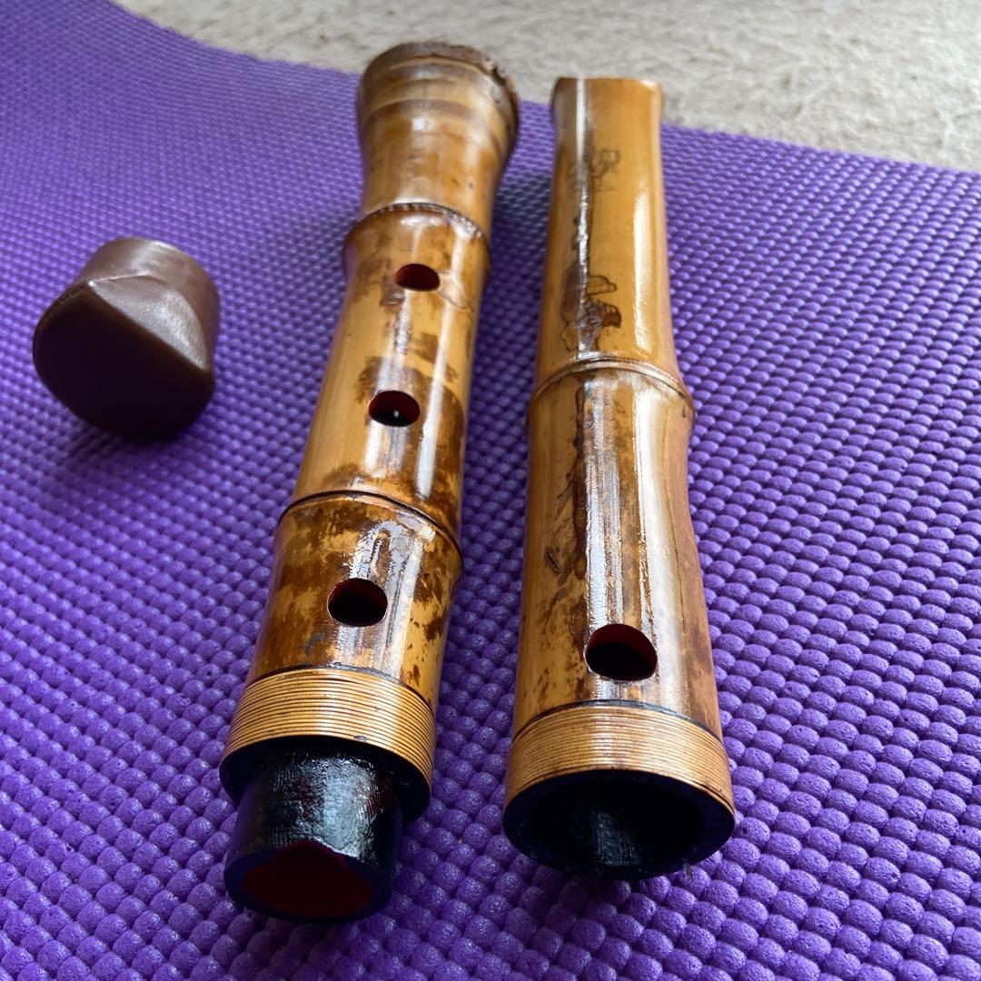 38 値下げ　尺八　一尺六寸管　銘　○軒？　二印　梅軒だと教えて頂きました