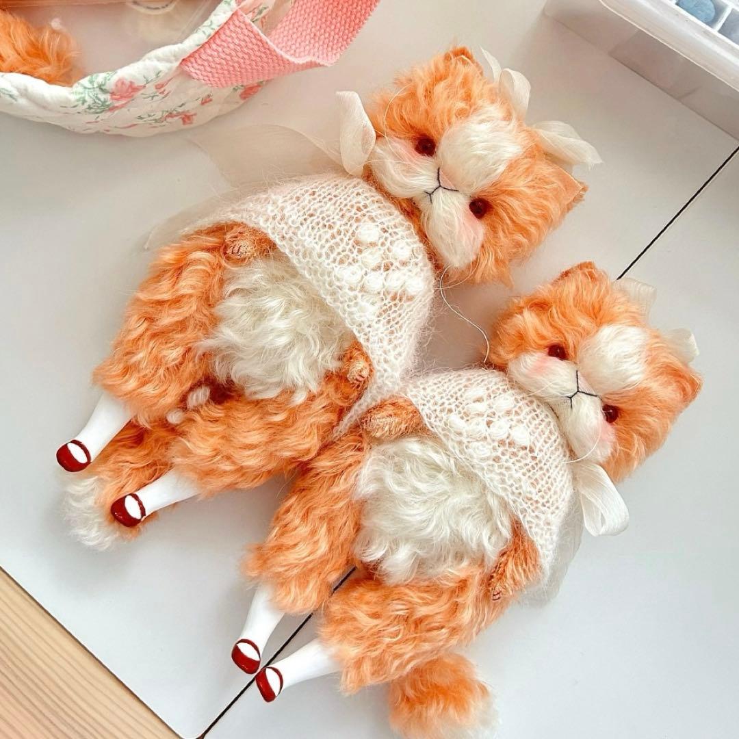 オレンジソーダ仔猫 ぬいぐるみ 海外作家様 ハンドメイド ねこ アーティストベア