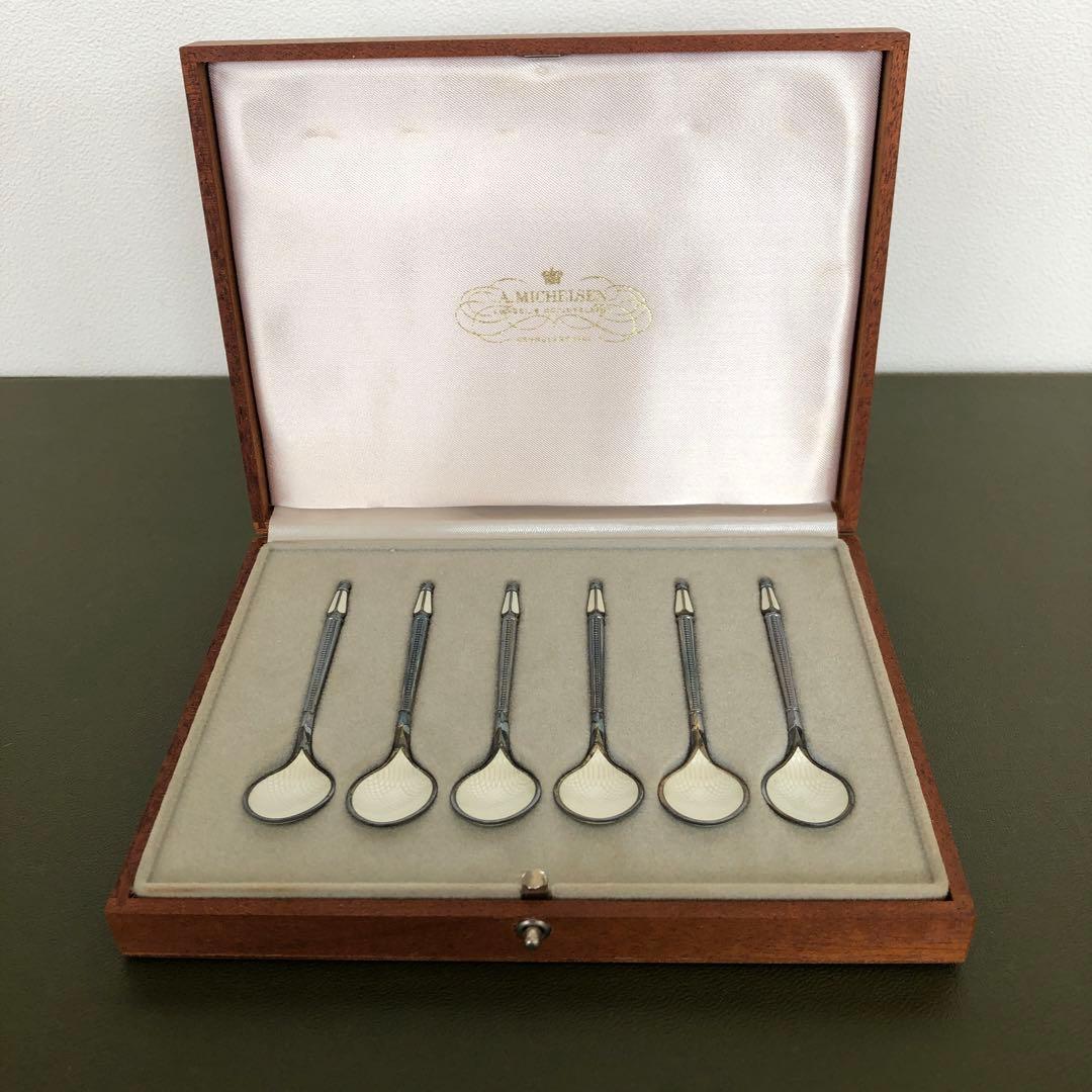 アントン ミケルセン　純銀製　デミタススプーン6客　七宝　ジョージジェンセン　銀