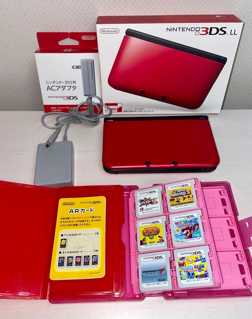 任天堂　ニンテンドー3DSLL 本体レッド×ブラック　匿名配送　カセット付き