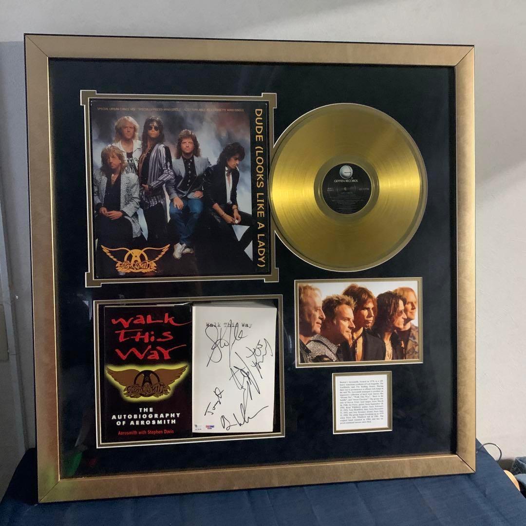 エアロスミス 直筆サイン入り ゴールドディスク 額装 鑑定品
