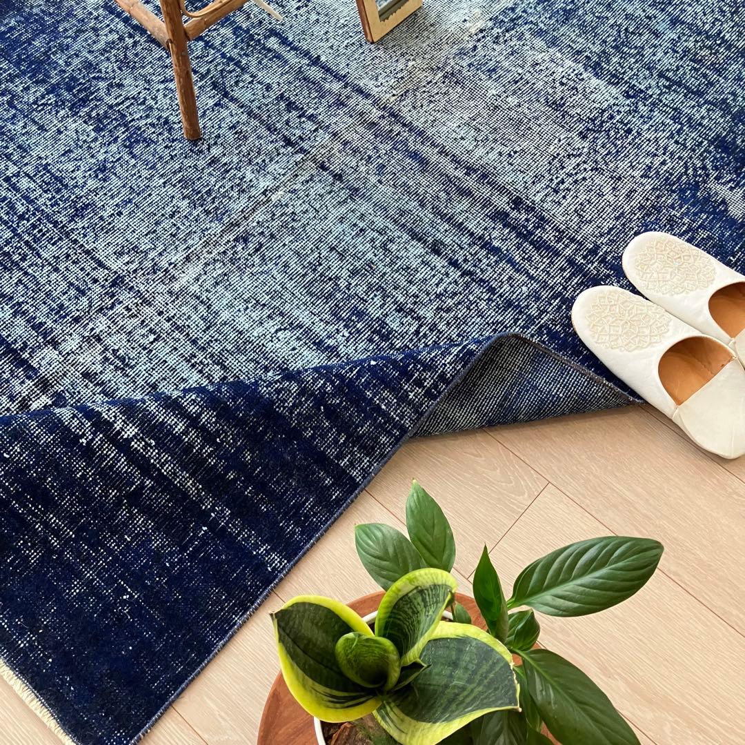 オーバーダイ109×205 デニム　グラデーションブルー　トルコヴィンテージラグ