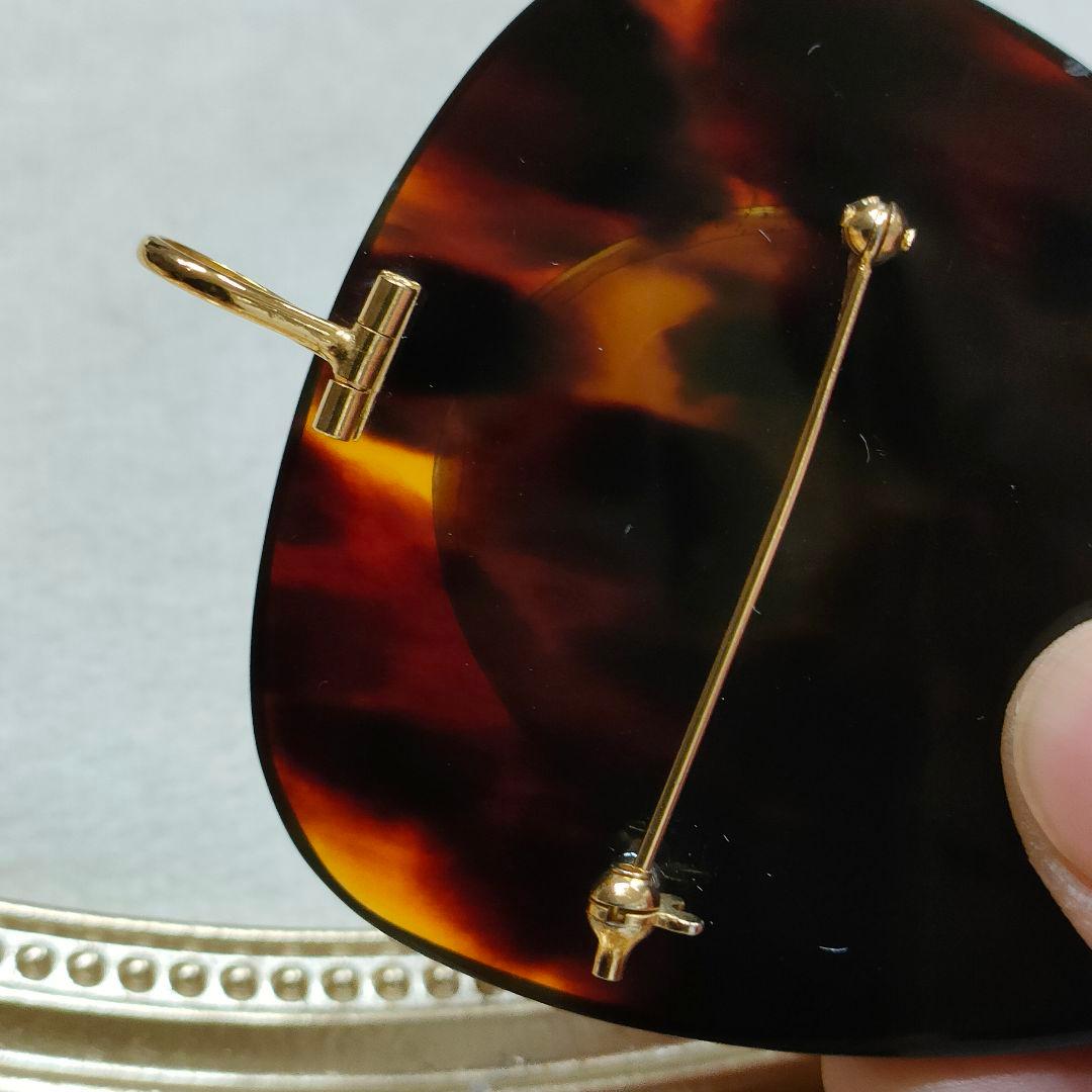 2AE82　本べっ甲鼈甲　カメオ　ブローチ　ペンダントトップ　美品