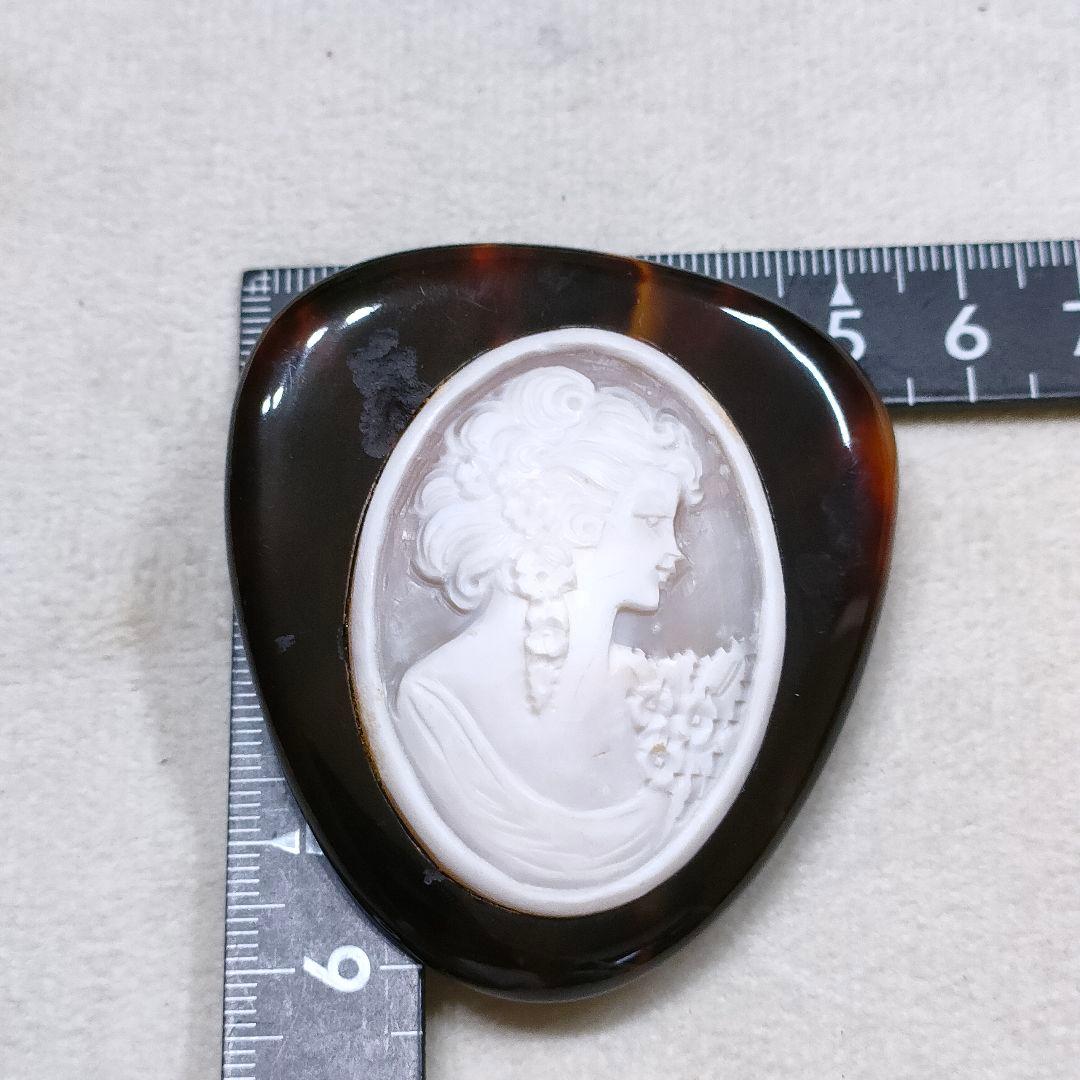 2AE82　本べっ甲鼈甲　カメオ　ブローチ　ペンダントトップ　美品