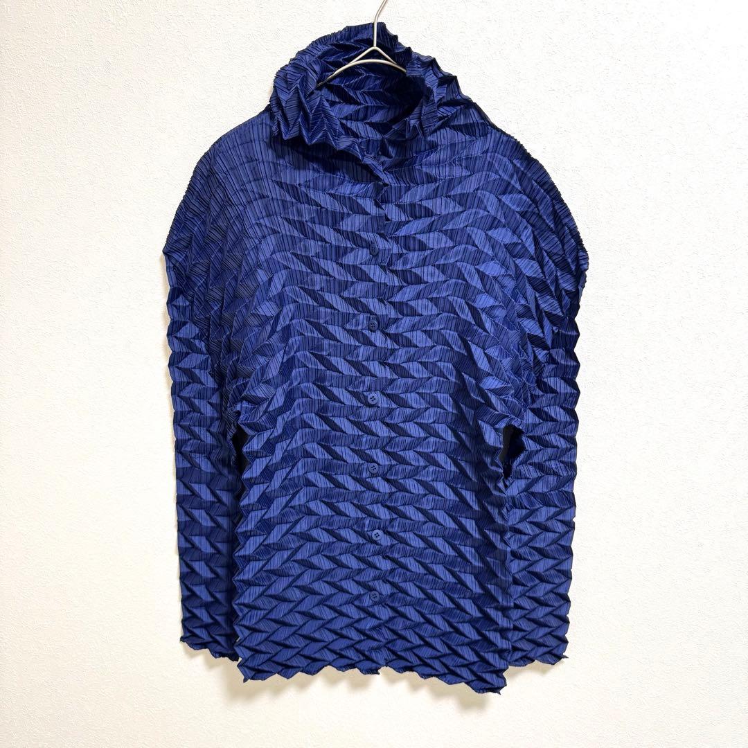 極美品✨ISSEY MIYAKE プリーツ　立体　変形　ネイビー　長袖　シャツ
