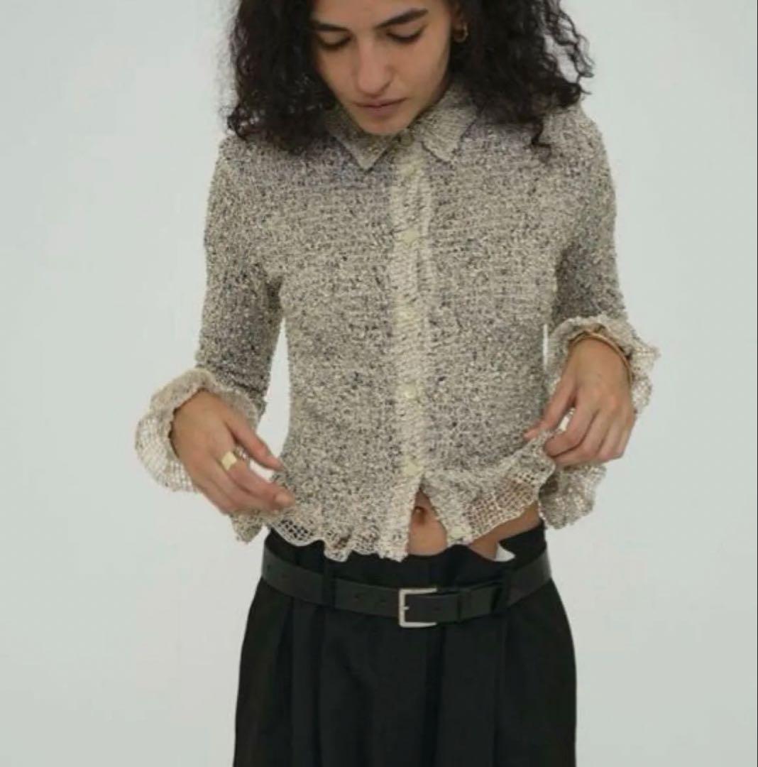 CLANE MIX MESH GATHER SHIRT アイボリー　サイズ2