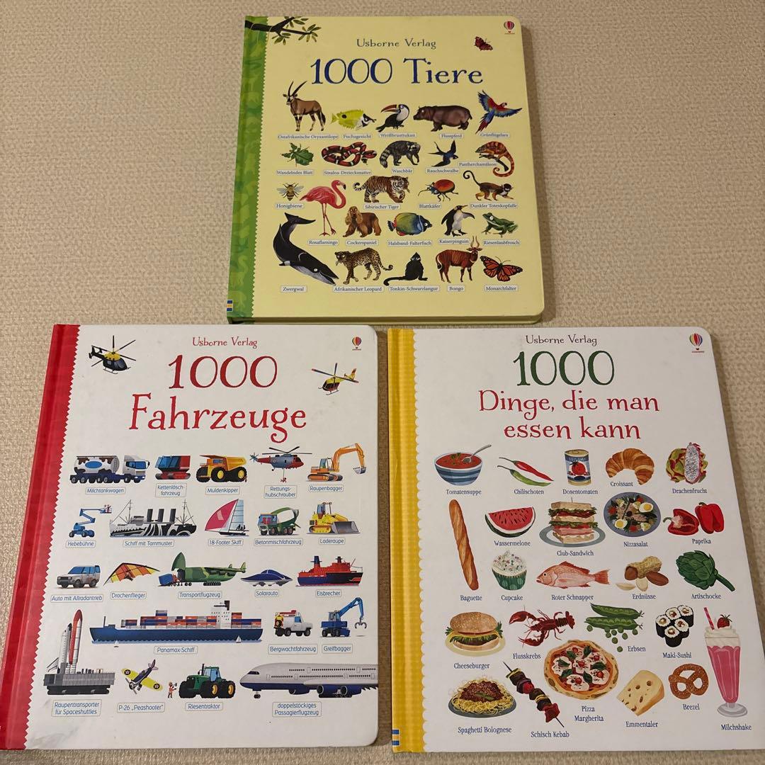【ドイツ語】Usborne絵本3冊セット 1000 たべもの　のりもの　どうぶつ