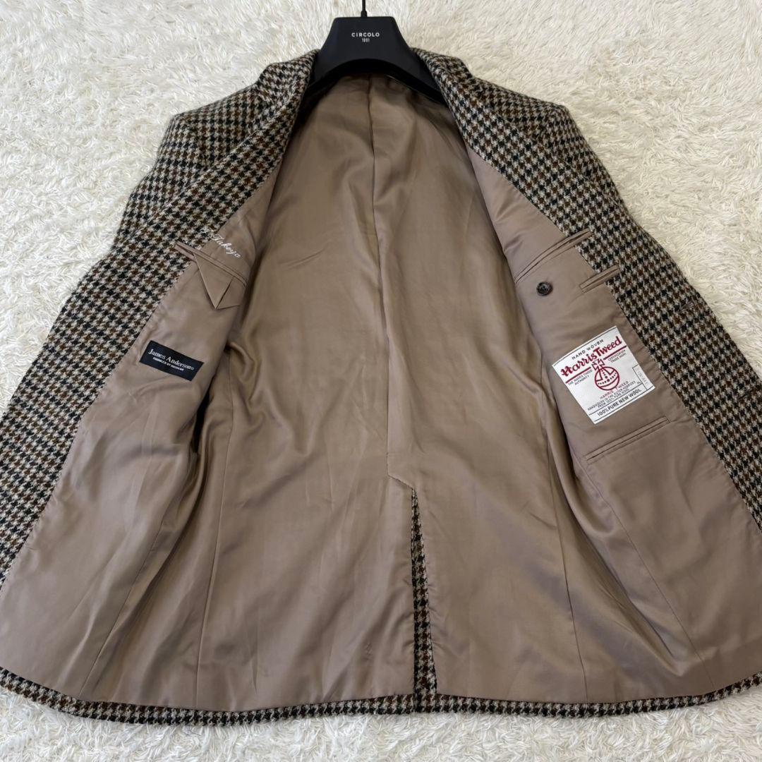 ハリスツイード テーラードジャケット 千鳥柄 総柄 ウール L 総裏地