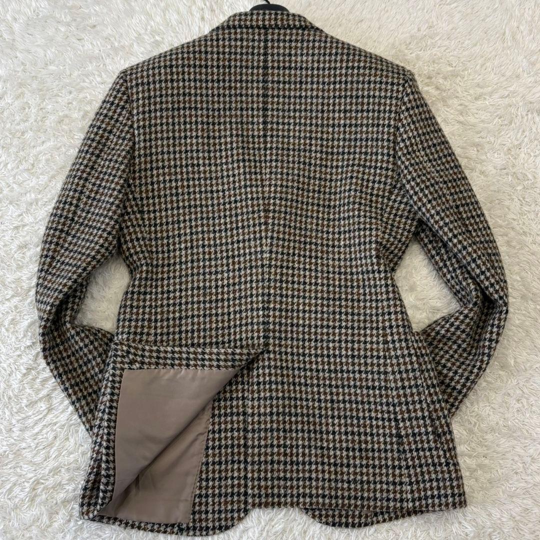 ハリスツイード テーラードジャケット 千鳥柄 総柄 ウール L 総裏地