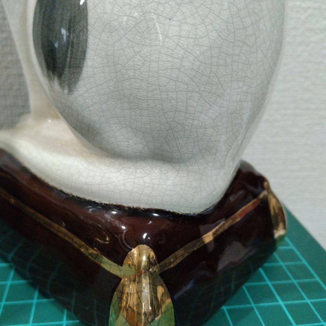 陶器製 白黒猫 置物 対