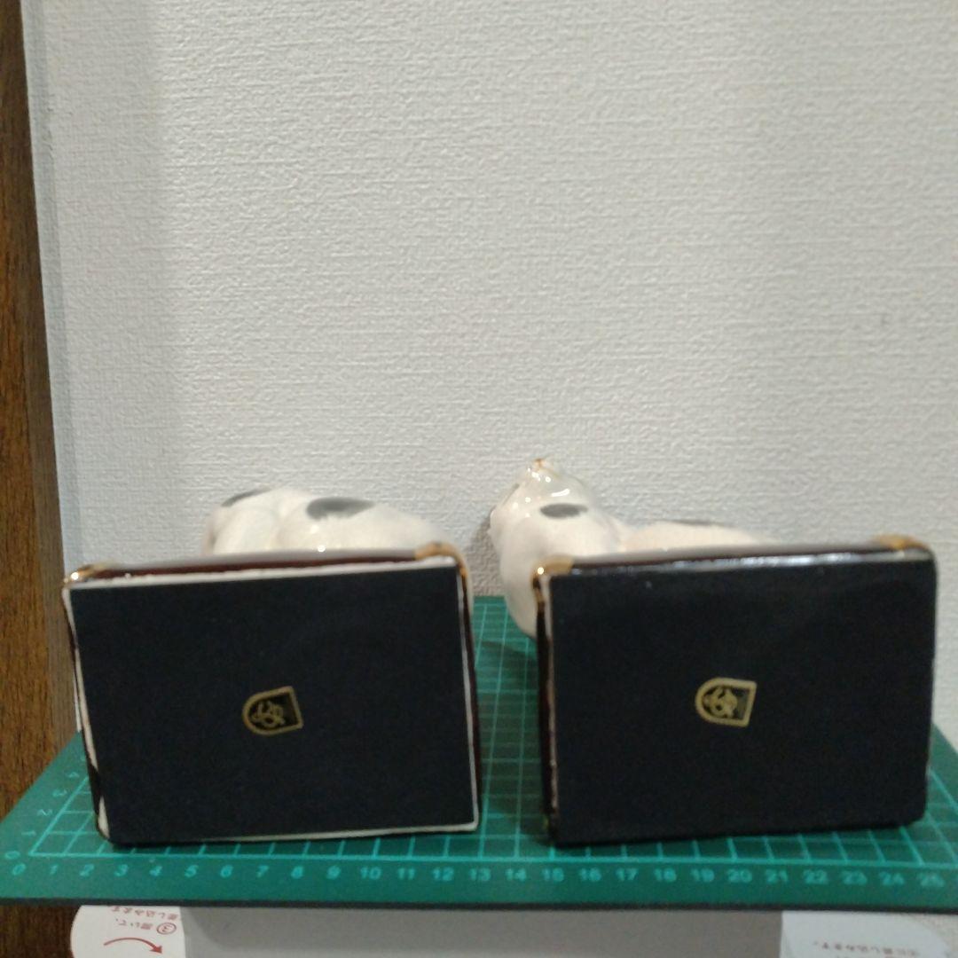 陶器製 白黒猫 置物 対