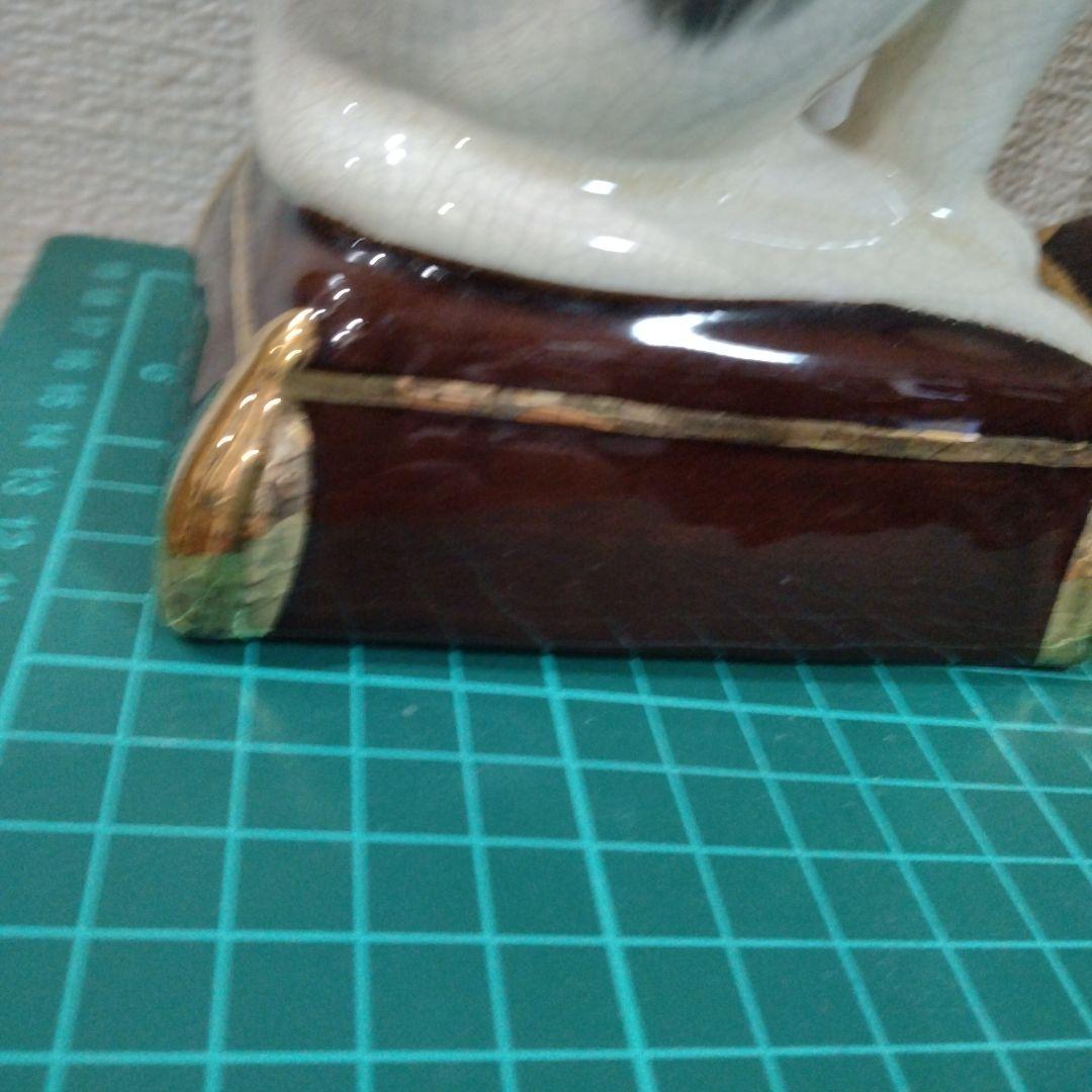 陶器製 白黒猫 置物 対