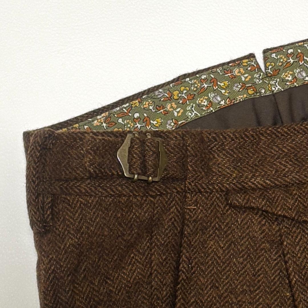 新品 MOON スラックス サイドアジャスター ヘリンボーン LL ツイード 茶