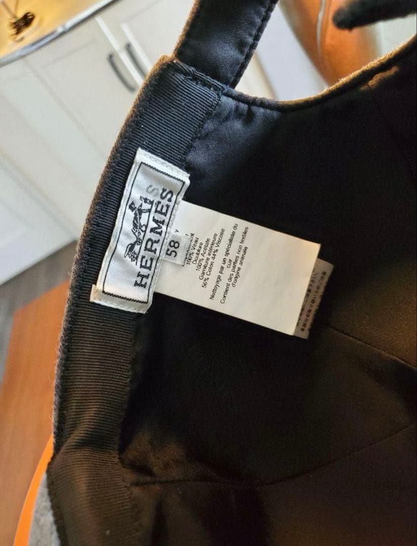 HERMES【エルメス】レザーパッチウールキャップ グレー サイズ58